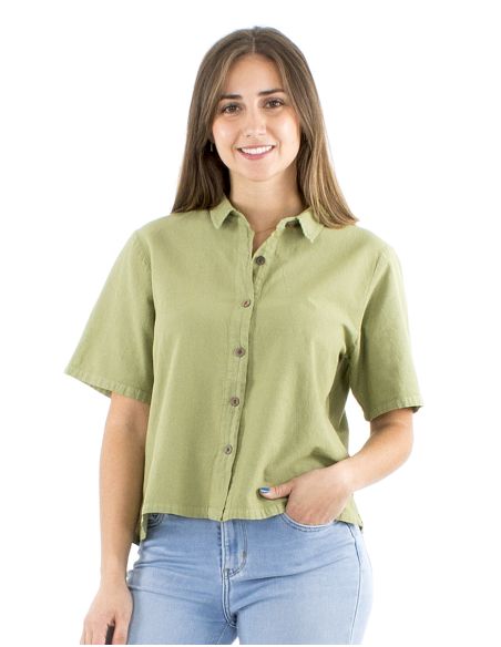 Blusa algodon lisa cuello corto mangas cortas sw