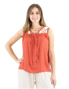 Blusa viscosa bordado mano sin mangas