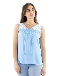Blusa viscosa bordado mano sin mangas 2