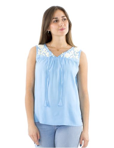 Blusa viscosa bordado mano sin mangas