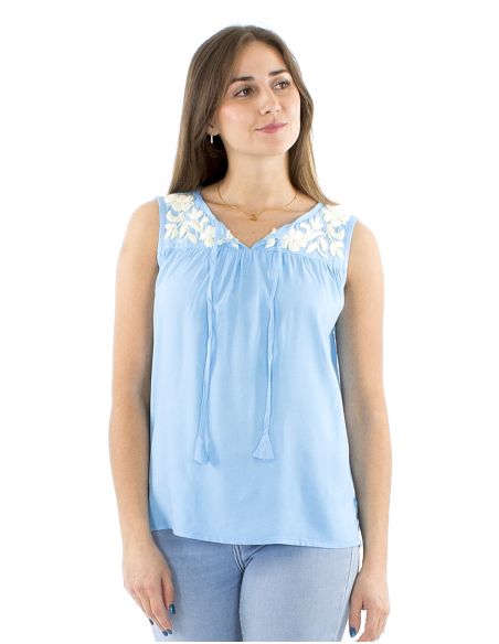 Blusa viscosa bordado mano sin mangas