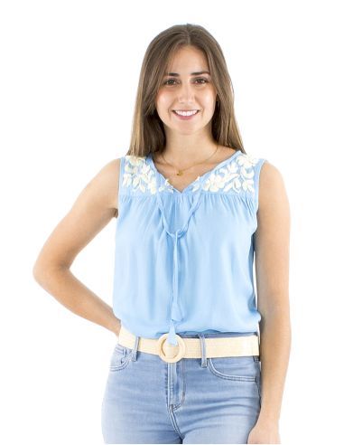 Blusa viscosa bordado mano sin mangas