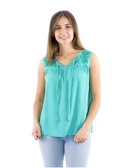 Blusa viscosa bordado mano sin mangas