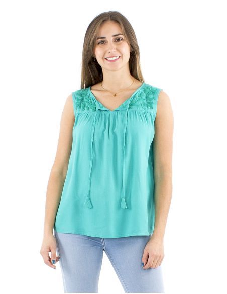 Blusa viscosa bordado mano sin mangas