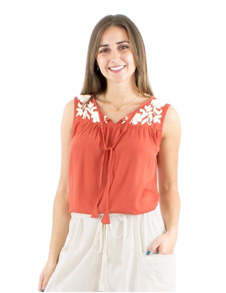 Blusa viscosa bordado mano sin mangas