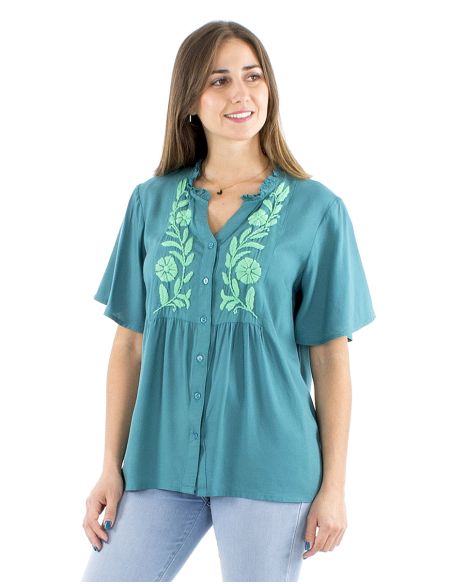 Blusa viscosa bordado mano mangascortas