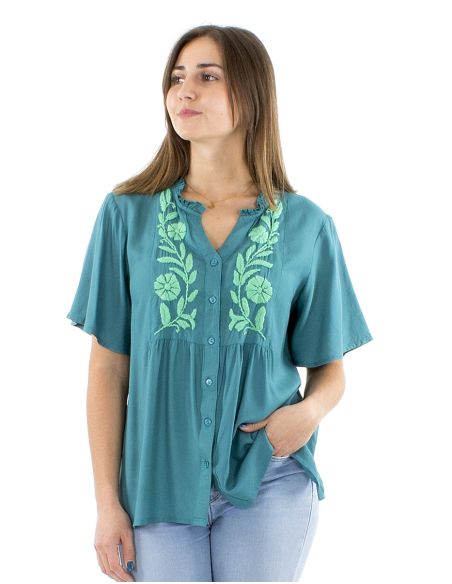 Blusa viscosa bordado mano mangascortas