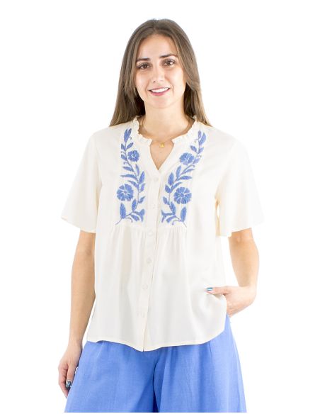 Blusa viscosa bordado mano mangascortas