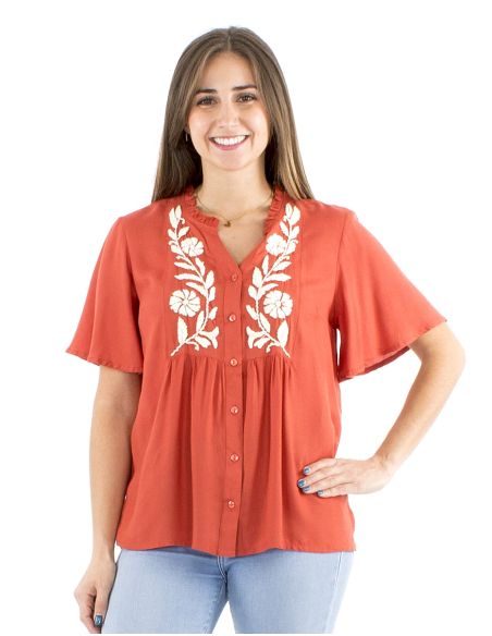 Blusa viscosa bordado mano mangascortas