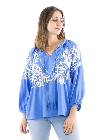 Blusa viscosa bordado mano mangas 3/4