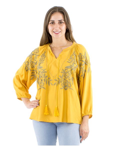 Blusa viscosa bordado mano mangas 3/4