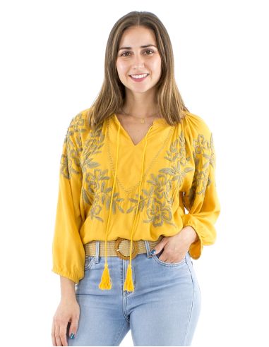 Blusa viscosa bordado mano mangas 3/4