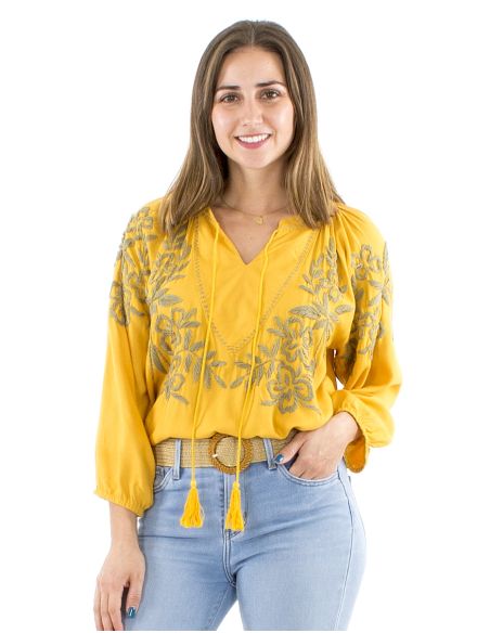 Blusa viscosa bordado mano mangas 3/4