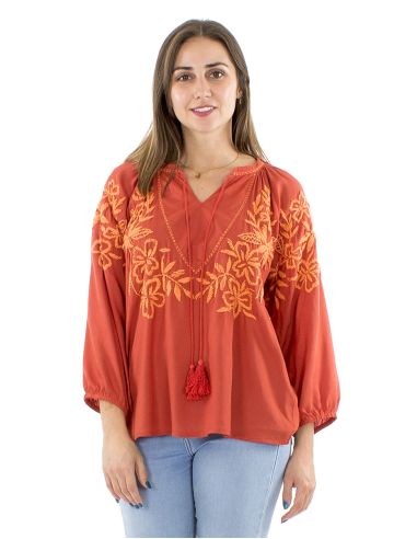 Blusa viscosa bordado mano mangas 3/4
