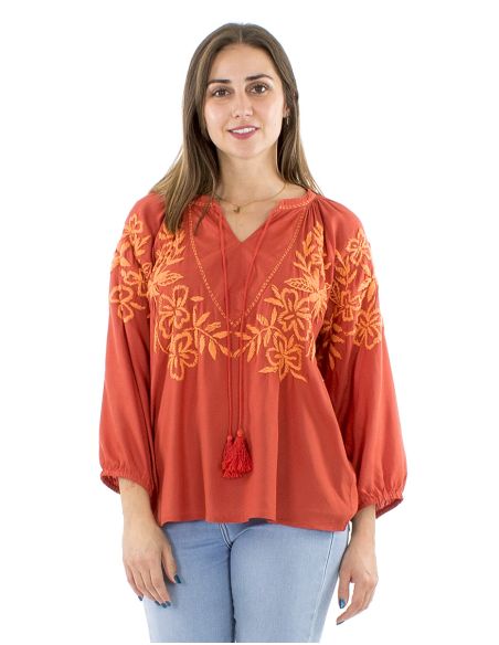 Blusa viscosa bordado mano mangas 3/4