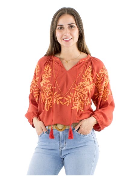 Blusa viscosa bordado mano mangas 3/4