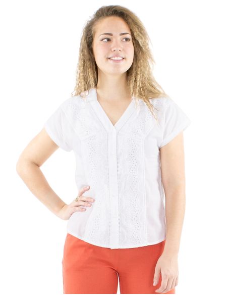Blusa algodon bordado mangas cortas