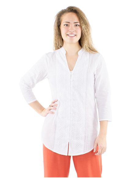 Blusa algodon bordado mangas 3/4