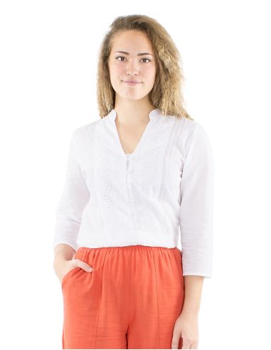 Blusa algodon bordado mangas 3/4