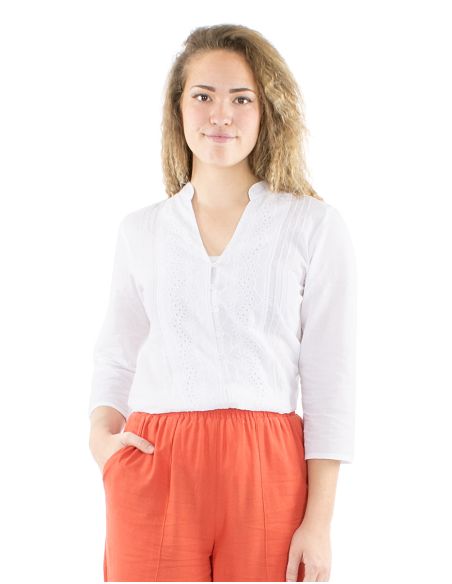 Blusa algodon bordado mangas 3/4