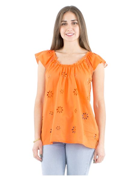 Blusa algodon blanco bordado sisa raglan