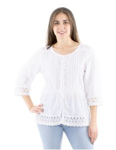 Blusa algodon encajes mangas largas 2