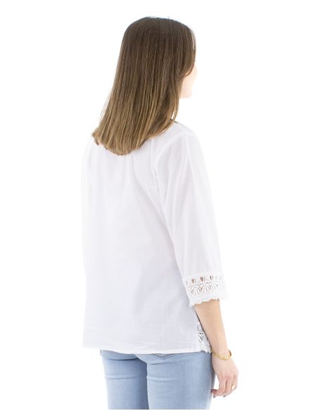 Blusa algodon encajes mangas largas