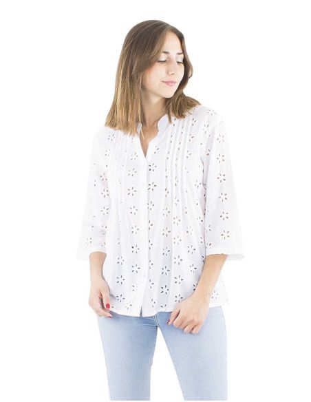 Blusa algodon bordado mangas 3/4