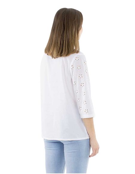 Blusa algodon bordado mangas 3/4