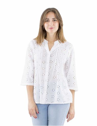 Blusa algodon bordado mangas 3/4