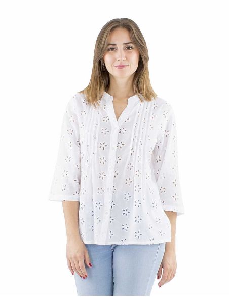 Blusa algodon bordado mangas 3/4