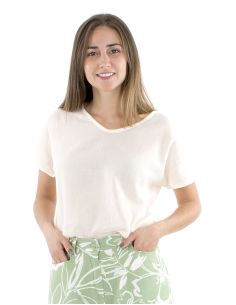 Blusa algodon mousse lisa forma cuello v bout manga