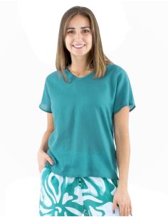 Blusa algodon mousse lisa forma cuello v bout manga 2