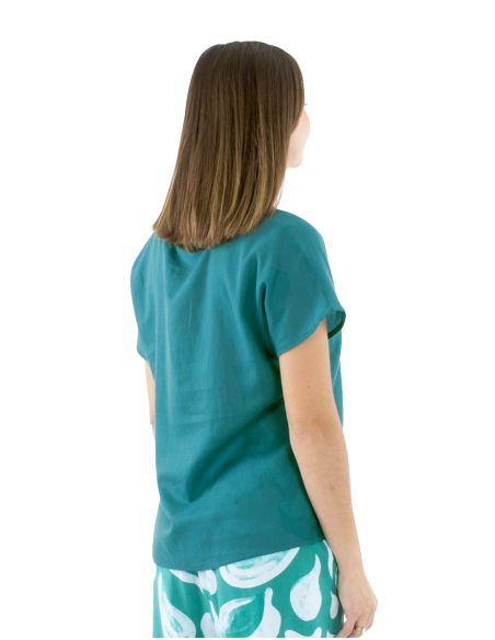 Blusa algodon mousse lisa forma cuello v bout manga