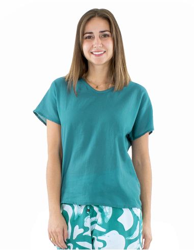 Blusa algodon mousse lisa forma cuello v bout manga