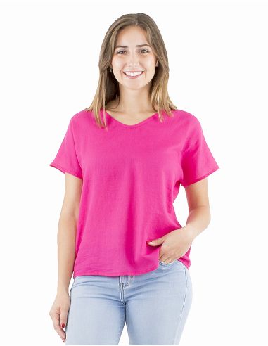 Blusa algodon mousse lisa forma cuello v bout manga