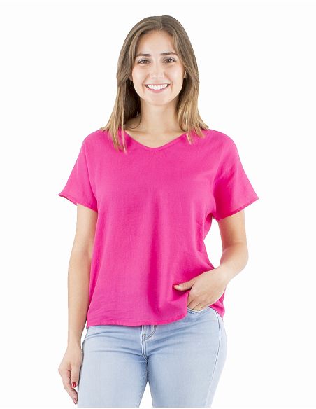 Blusa algodon mousse lisa forma cuello v bout manga