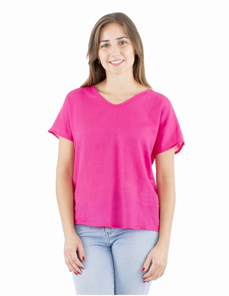 Blusa algodon mousse lisa forma cuello v bout manga