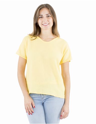 Blusa algodon mousse lisa forma cuello v bout manga