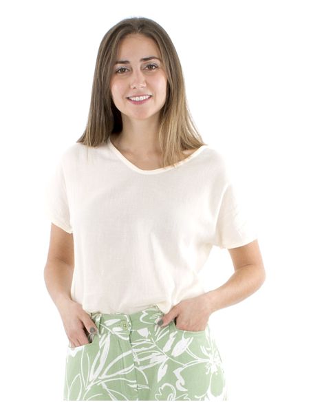 Blusa algodon mousse lisa forma cuello v bout manga