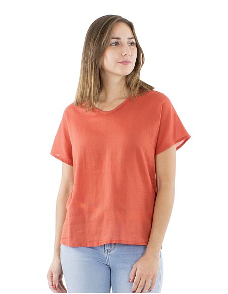 Blusa algodon mousse lisa forma cuello v bout manga