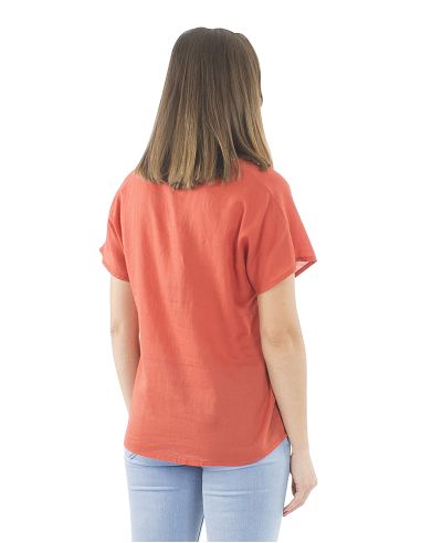 Blusa algodon mousse lisa forma cuello v bout manga