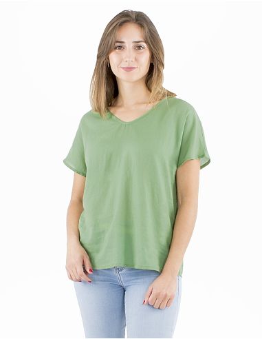 Blusa algodon mousse lisa forma cuello v bout manga
