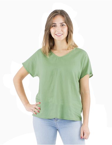 Blusa algodon mousse lisa forma cuello v bout manga