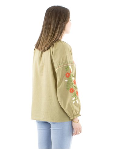 Blusa algodon mangas 3/4 bordado manos