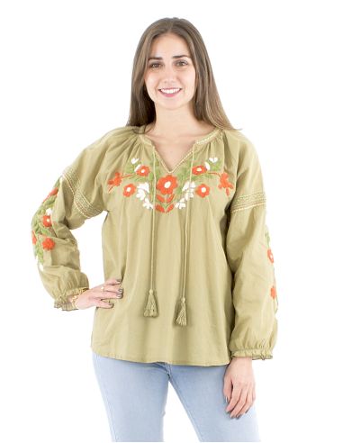 Blusa algodon mangas 3/4 bordado manos