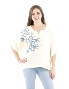 Blusa algodon mangas cortas bordado manos gaza