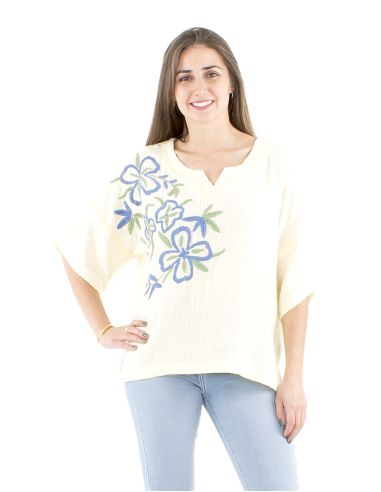 Blusa algodon mangas cortas bordado manos gaza