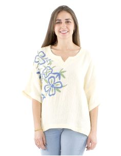 Blusa algodon mangas cortas bordado manos gaza 2