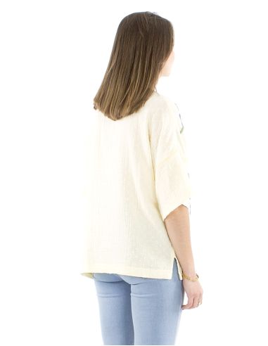 Blusa algodon mangas cortas bordado manos gaza